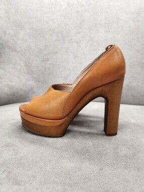 Vintage Y2K Chloe Pumps 8 Cigar Brown Wooden Platform Chunky Heel Made In Italy